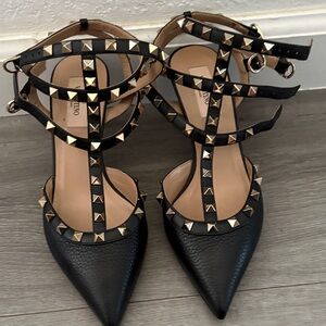 Valentino Black and Gold Studded Heels